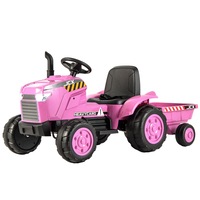 Costway 2-in-1 12V Kids Ride On Tractor Toy Electric Remote Control Trailer Pink