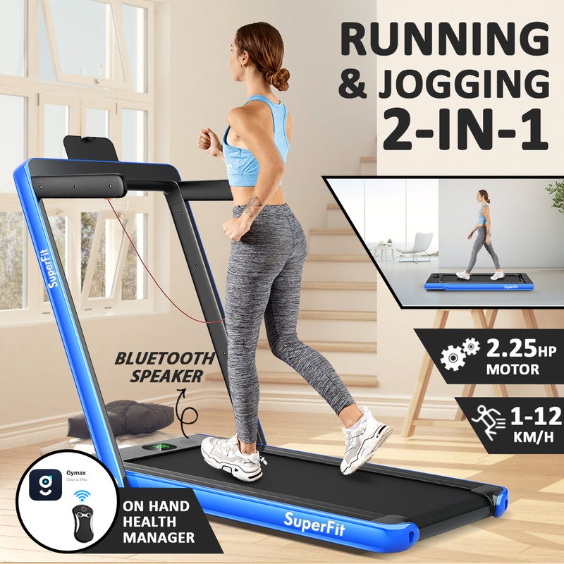 Costway Cardio Electric Treadmill 12kmh App, Folding Compact Running Machine, Home Gym Walking Exercise Equipment, Blue