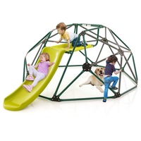 Costway 2-in-1 Kids Dome Climber & Slide Set Geometric Climbing Dome Outdoor Activity Center 150KG Load Capacity Grey