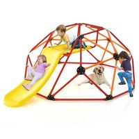 Costway 2-in-1 Kids Dome Climber & Slide Set Geometric Climbing Dome Outdoor Activity Center 150KG Load Capacity Orange