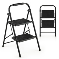Costway 2-Step Folding Ladder Portable Stool Ladders Metal Heavy-Duty Stepladder 265kg Capacity Black