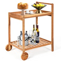 Costway 2-Tier Acacia Wood Kitchen Trolley Outdoor Serving Cart Mobile Utility Storage Shelf Living Dining Room Natural