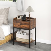 Costway 2-Tier Bedside Table Nightstand Side Cabinet End Table w/Open Shelf Adjustable Foot Pads Living Room Bedroom Study Rustic Brown