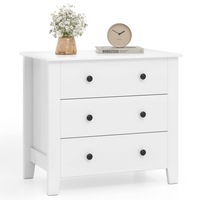 Costway 3-Drawer Bedside Table Nightstand Side Cabinet w/Open Shelf Living Bedroom White
