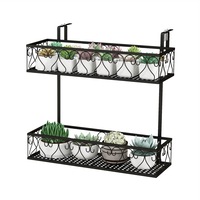 Costway 2-Tier Railing Plant Stand Metal Hanging Flower Pot Holder Rack w/Adjustable Hooks Balcony Patio Garden