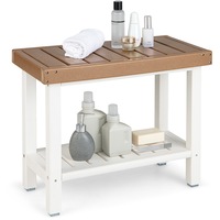Costway 2-Tier Shower Stool Slatted Bathtub Bench Storage Chairs Waterproof w/Open Shelf Bathroom Living Room 61cm