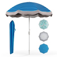 Costway 2M Outdoor Tassel Beach Umbrella with Fringe Vintage Heavy Duty Pool/Deck/Yard Navy