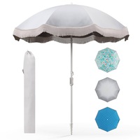 Costway 2M Outdoor Tassel Beach Umbrella with Fringe Vintage Heavy Duty Pool/Deck/Yard White