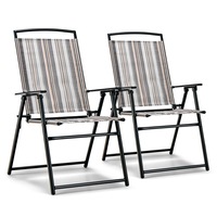 Costway 2x Folding Patio Chairs Metal Frame Outdoor Dining Chair w/Armrest Porch Garden Bistro