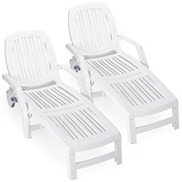 Costway 2x Outdoor Sun Lounge Recliner Patio Chaise Folding Beach Chair w/Adjustable Backrest & Armrest