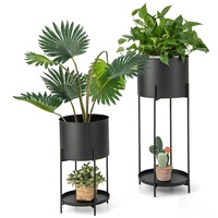 Costway Metal Plant Stand Set 2-Tier Rustproof Flower Pot Racks Garden Planter Home Office  Black