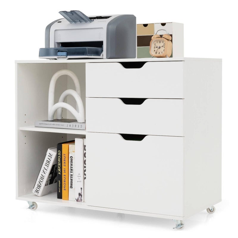 Costway 3 Drawer Mobile Filing Cabinet Rolling File Cabinet Storage Cabinet Home Office White