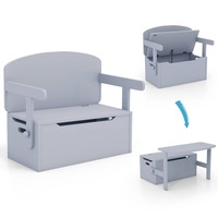 Costway 3 in 1 Kids Toy Storage Bench Writing Desk&Chair Set Storage Chest Organizer Grey