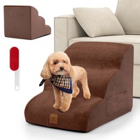 Costway 3-Tier Pet Ramp 3 Steps Stairs Non-Slip Cat Puppy Climbing Ladder w/Pet Hair Remover Washable Cover, Coffee