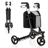 Costway Aluminum Rollator Mobility Walker Adjustable Walking Frame Seniors w/Hand Brake & Storage Bag Black