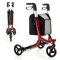 Costway Aluminum Rollator Mobility Walker Adjustable Walking Frame Seniors w/Hand Brake & Storage Bag Red
