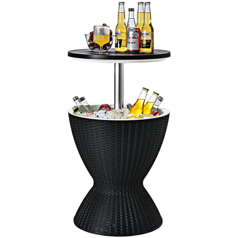 Costway 30L Cooler Ice Bucket Bar Table All-weather Coffee Table Rattan Outdoor Furniture Party Poolside Barbecue Black