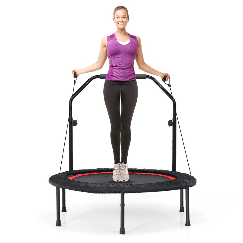 Costway 40" Foldable Trampoline Outdoor Fitness Rebounder w/Height Adjustable Handrail Kids Adults indoor home gym,Max Load 150KG