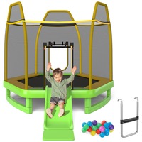 Costway 3in1 7FT Round Trampoline Kids Bouncer Jumping Rebounder Indoor Outdoor w/Slide Ladder 20 Ocean Balls