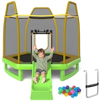 Costway 3in1 7FT Round Trampoline Kids Bouncer Jumping Rebounder Indoor Outdoor w/Slide Ladder 20 Ocean Balls
