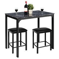 Costway 3PC Dining Table and Chairs Set PU Leather Bar Stools  Kitchen Table Furniture  Black