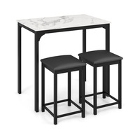 Costway 3PC Dining Table and Chairs Set PU Leather Bar Stools  Kitchen Table Furniture  White