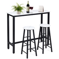 Costway 3PC High Bar Table Stools Set, Modern Dining Table and Chairs, Pub Cafe Kitchen Home Furniture, White