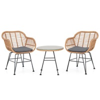 Costway 3PC Outdoor Furniture Set Wicker Lounge Setting All Weather Patio Bistro Sets w/Tempered Glass Table&Cushioned  Grey