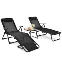 Costway 3pcs Folding Sun Lounge Set Outdoor Adjustable Recliner & Coffee Table Patio Furniture Garden Yard