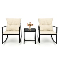 Costway 3PCS Otdoor table chair Patio Conversation Set w/Soft Cushions Porch Backyard Poolside Balcony Beige
