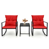 Costway 3PCS Otdoor Table Chair Patio Conversation Set w/Soft Cushions Porch Backyard Poolside Balcony Red