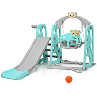 Costway 4-IN-1 Kids Climb Swing Slide Set Basketball Hoop Indoor Outdoor Toddler Activity Center Play Equipment Green