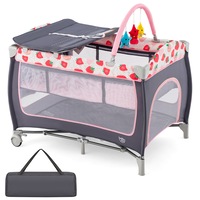 Costway 4-IN-1 Portable Travel Cot Bassinet Folding Portacot Playpen Crib Cradle w/Canopy & Carry Bag
