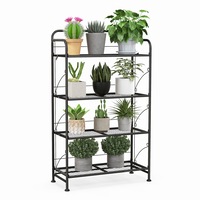 Costway 4-Tier Metal Plant Stand Folding Flower Pot Rack Adjustable Storage Shelf Garden Patio Home  Black