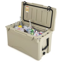 Costway 47L Outdoor Ice Chest Portable Hard Cooler w/Bottle Opener Camping BBQ Beach RV  Beige