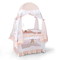 Costway 4in1 Portable Travel Cot Mobile Crib Bassinet Portacot Playpen w/Canopy & Changing Table, Pink