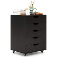Costway 5-Drawer Wood Filing Cabinet Mobile Storage Organizer Beside Table w/Wheels Bedroom Home Office Black
