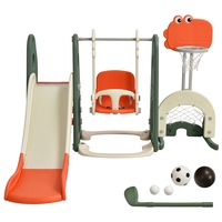 Costway All-in-1 Kids Climb Slide Swing Playset Basketball Hoop Indoor Playground Toys w/Football  Golf Ball