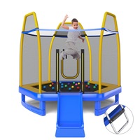 Costway 7FT Round Trampoline Kids Bouncer Jumping Rebounder Indoor Outdoor w/Slide Ladder 20 Balls Blue