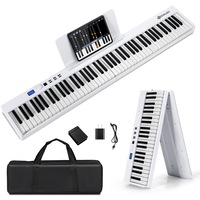 Costway 88-Key Electronic Keyboard Folding Digital Piano w/Carry Bag & Music Stand USB/Bluetooth/APP  White