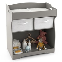 Costway Changing Table Nursery Dresser Diaper Changing Station w/security Belt &Drawers Newborn s, Grey