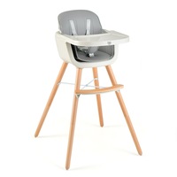 Costway 3-In-1 High Chair Feeding Chair Wood Eating Dining Chair Adjustable Tray & Footrest Grey