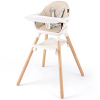 Costway High Chair Kid Eating Feeding Chair Dining Seat Wooden Kid Furniture Beige