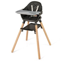 Costway High Chair Kid Eating Feeding Chiar Dining Seat Wooden Kid Furniture Black