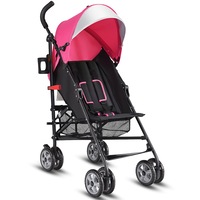 Costway Baby Stroller Infant Pram Travel Pushchair w/Adjustable Canopy & 5-Point Harness & Cup Holder & Storage Basket  Pink