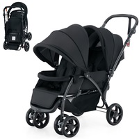 Costway Baby Stroller Tandem Twin Pram Travel Pushchair w/Adjustable Canopy & Footrest & 5-Point Harness & Storage Basket