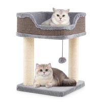 Costway Wood Cat Tree Cat Tower Plush Kitten Condo House Bed Sisal Scratching Posts 50cm Grey