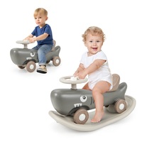 Costway Convertible Rocking Horse & Sliding Car Kid Ride-on Toy w/Detachable Balance Board & Anti-slip EVA Strips Grey