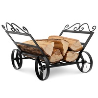Costway Firewood Storage Rack Rustproof Steel Fire Wood Shelter Fireplace Log Holder Indoor & Outdoor w/Wheels
