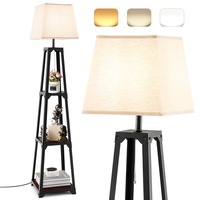 Costway 159cm Floor Lamp 3-Tier Tripod Storage Shelves Reading Light w/Linen Shade Bedside Corner